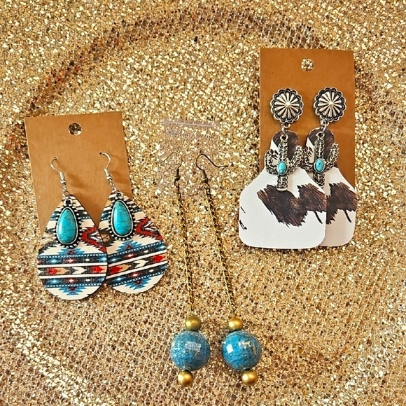 handcrafted Jewelry - Boho Turquoise and Silver Earring Set